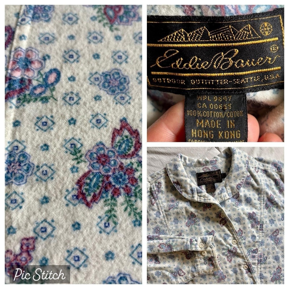 Vtg 90s Eddie Bauer Floral Flannel Button Shirt Women M Romantic Cottagecore EUC